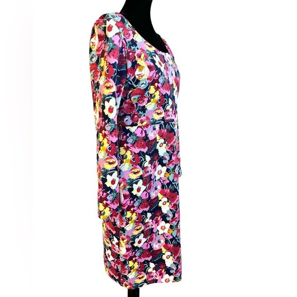 Betsey Johnson Dress Size 10 Long Sleeve Floral Scoop Neck Sheath Stretch - Picture 5 of 11